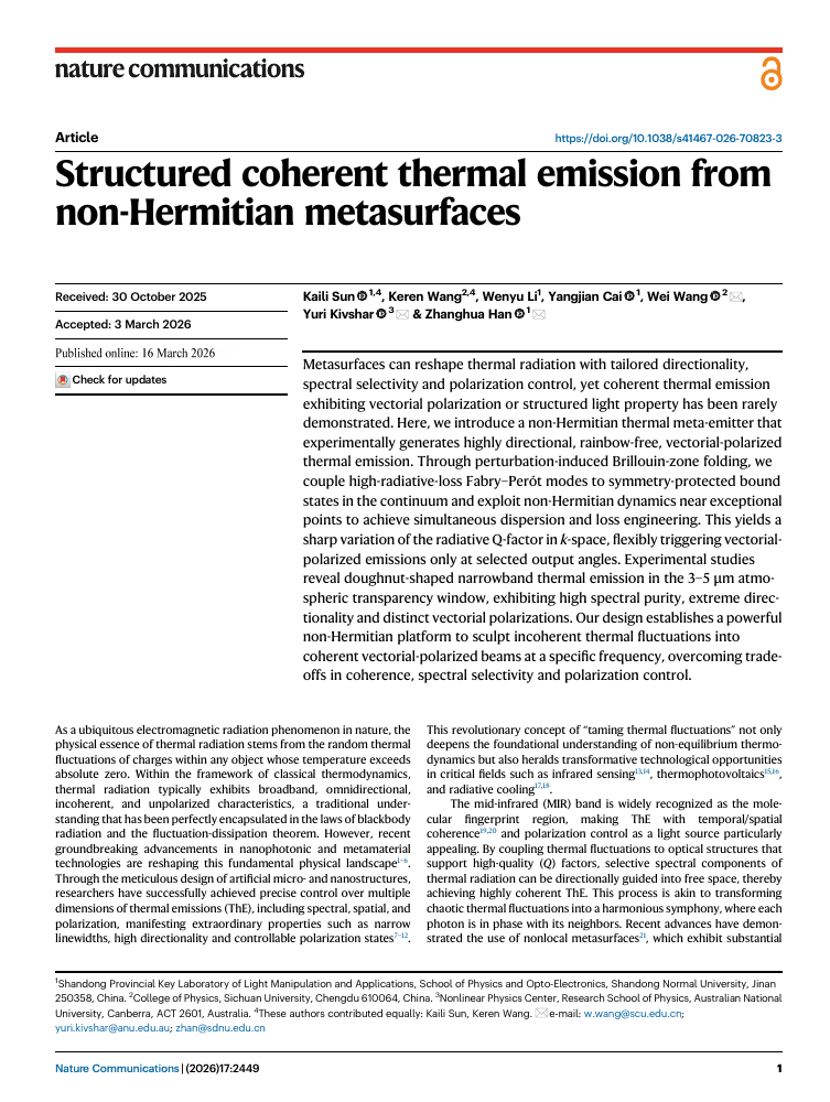 Structured coherent thermal emission from non-Hermitian metasurfaces, first article page